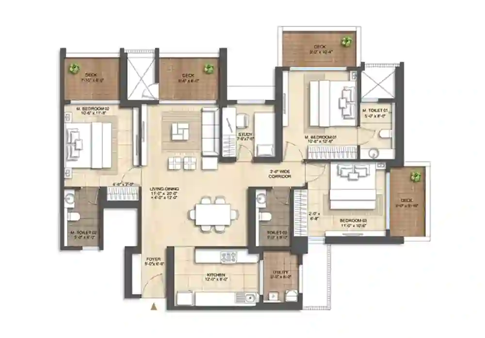 3bhk with study